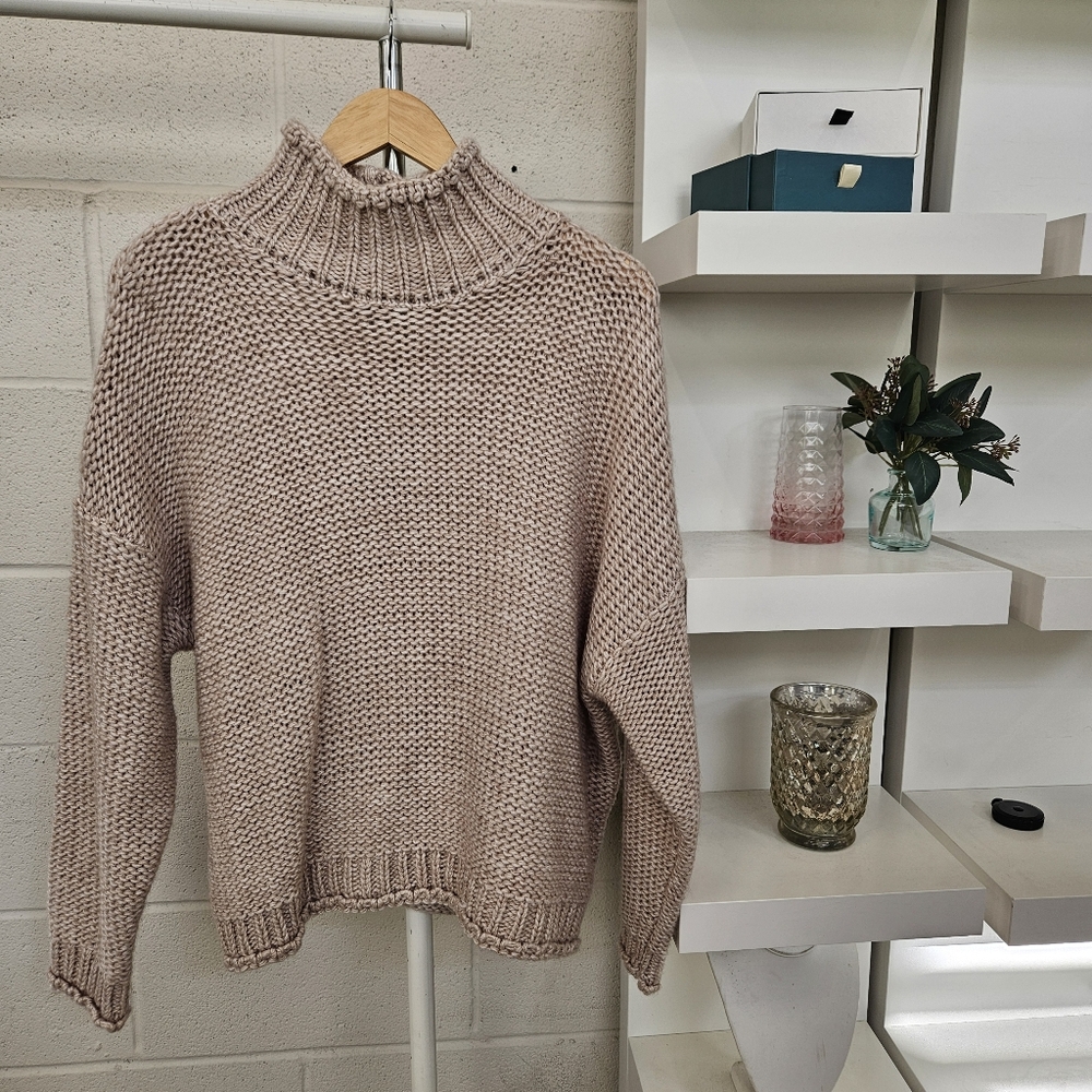 Chunky Mock Neck Sweater in Taupe